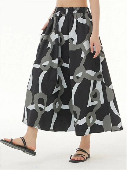 Italian Women's Colorblocked Printed Elastic Waist Pocket Half Skirt