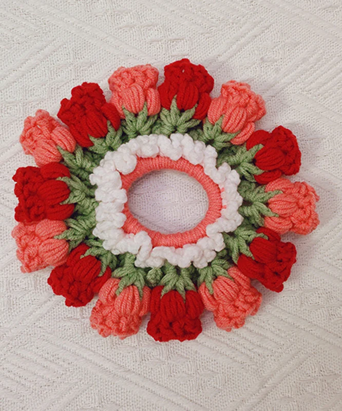 Women's Pink Knitted Cotton Thread Suzuran Flower Hair Band