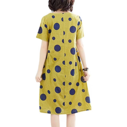Casual O-neck polka dot print mid-length dress