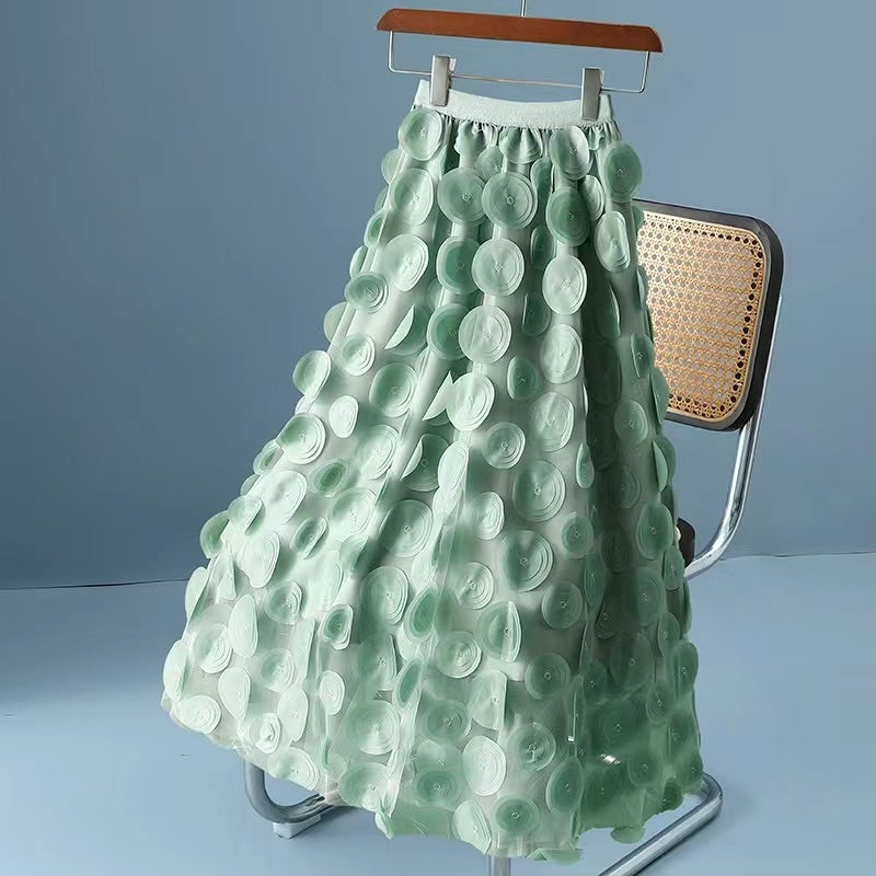 Elegant black polka dot patchwork tulle skirt