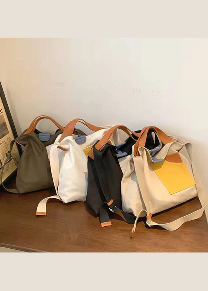 White Patchwork Canvas Tote Bag