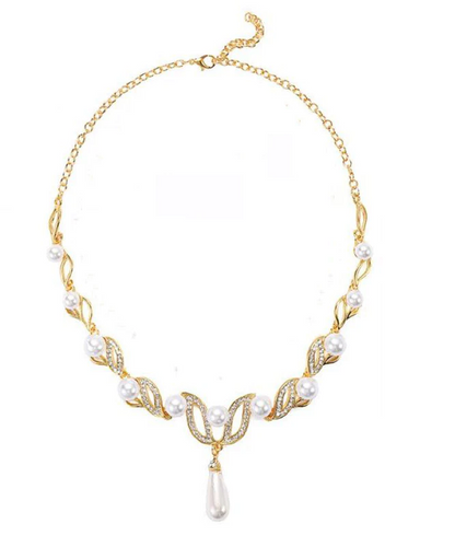 Elegant Gold Alloy Pearl Zirconia Pendant Necklace