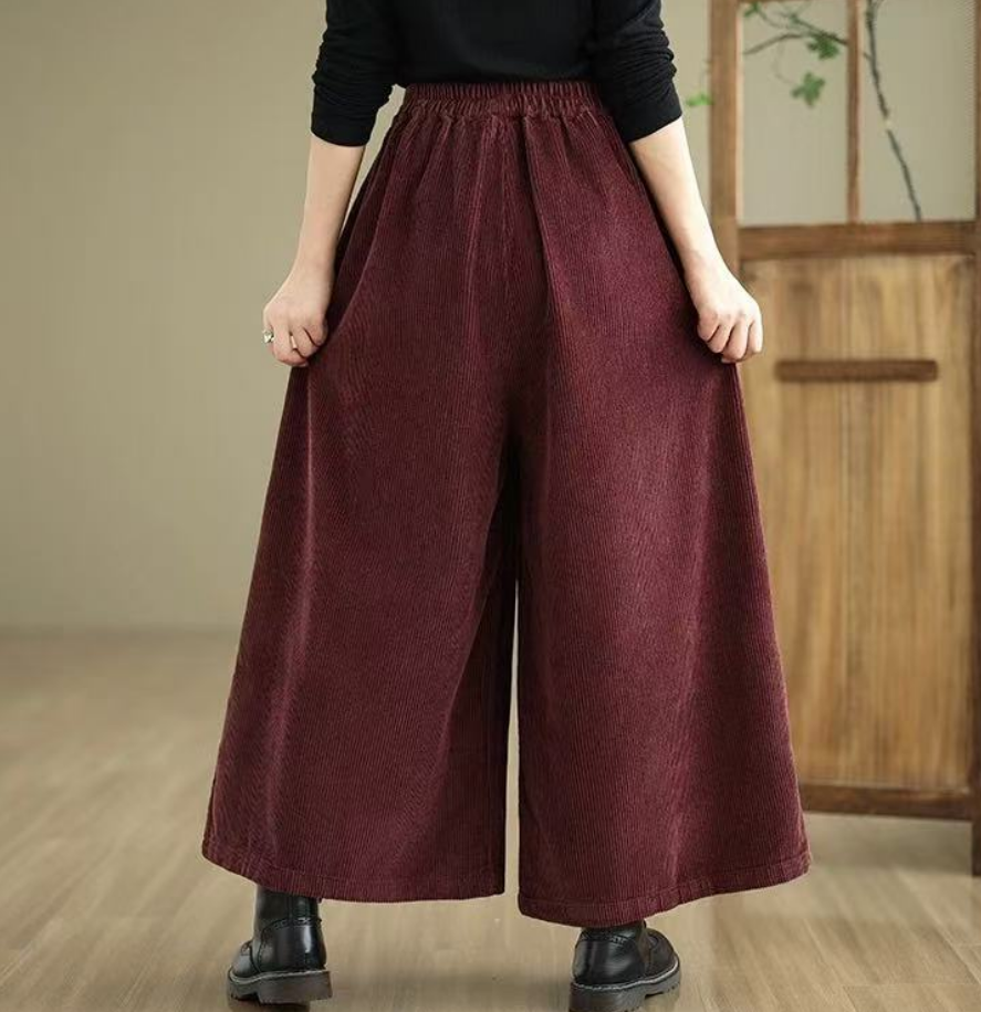 Women's Plus Size Corduroy Tied Peplum Pants