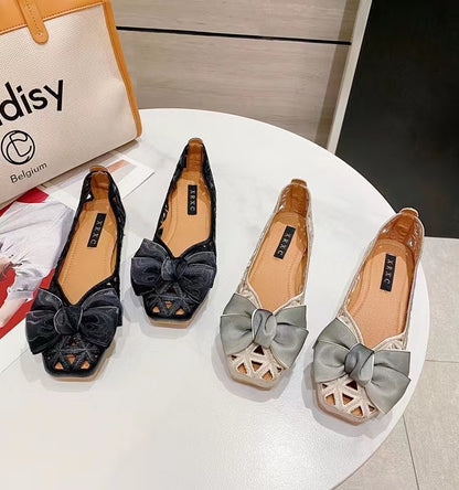 Vintage Baotou Apricot Hollow Bow Flats