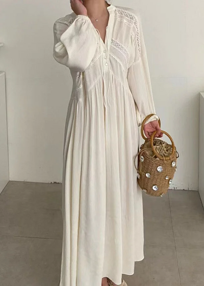 Women's V-Neck Patchwork Lace Holiday Dress Long Dress