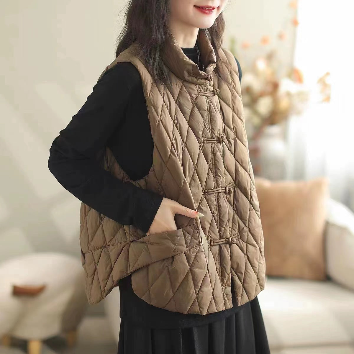 Red Side-Button Cotton Vest