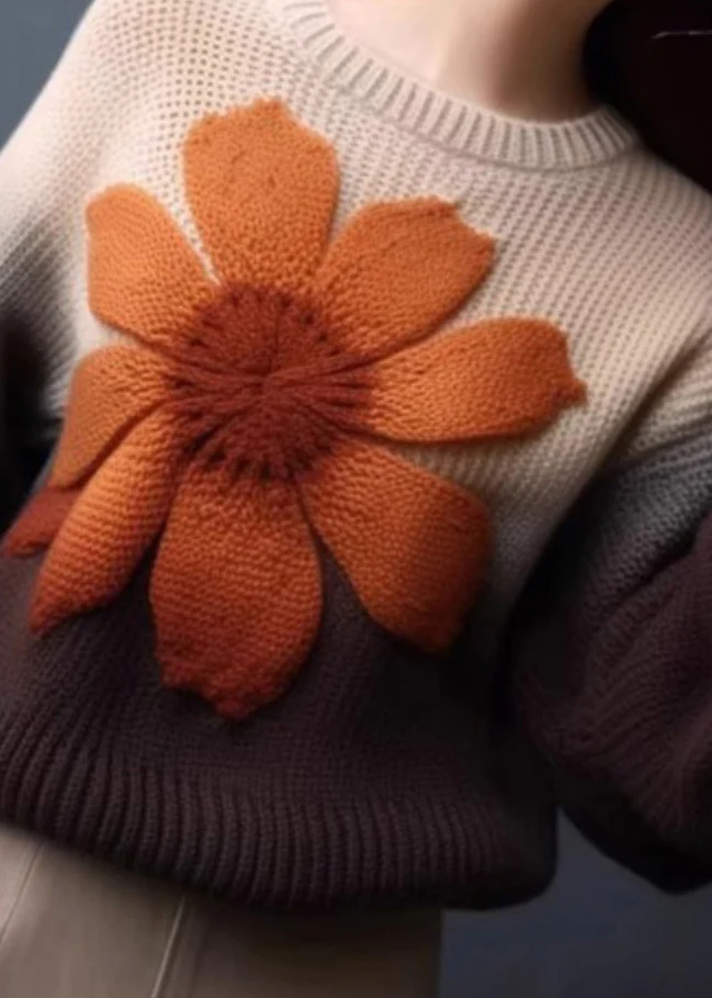 Plus Size Floral Knit Pullover Winter
