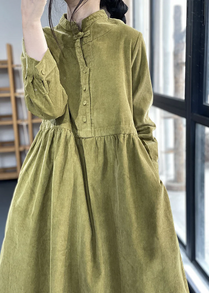 Women's plus size stand-up collar corduroy dress