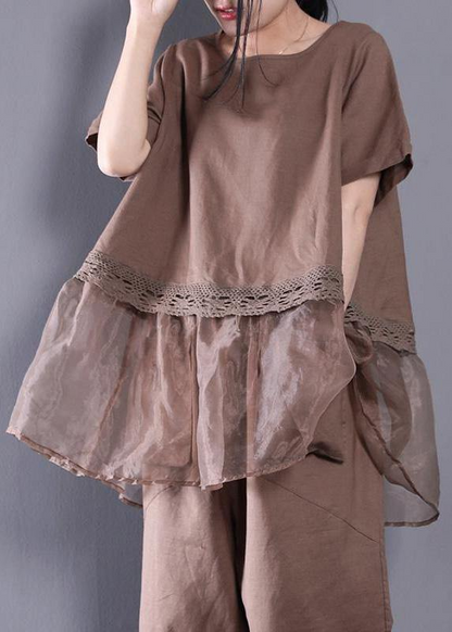 Women's Casual Beach Khaki Two Piece Set