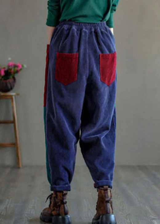 Women's Plus Size Colour Block Thick Corduroy Patchwork Pants