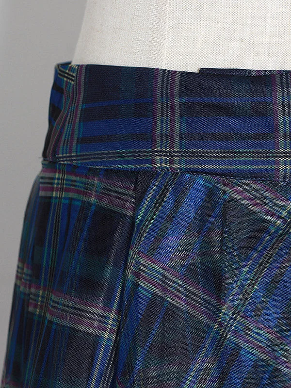 Women's Plus Size Blue High Waist Plaid Irregular Hem Tulle Skirt