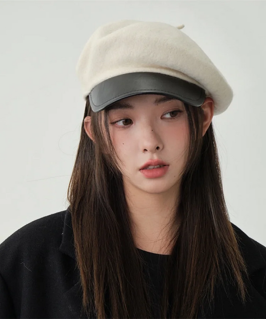 Women's White Solid Color Wool Beret