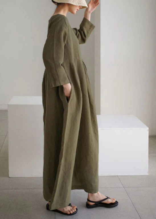 Casual O-neck loose cotton long sleeve dress