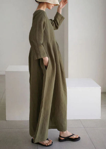 Casual O-neck loose cotton long sleeve dress