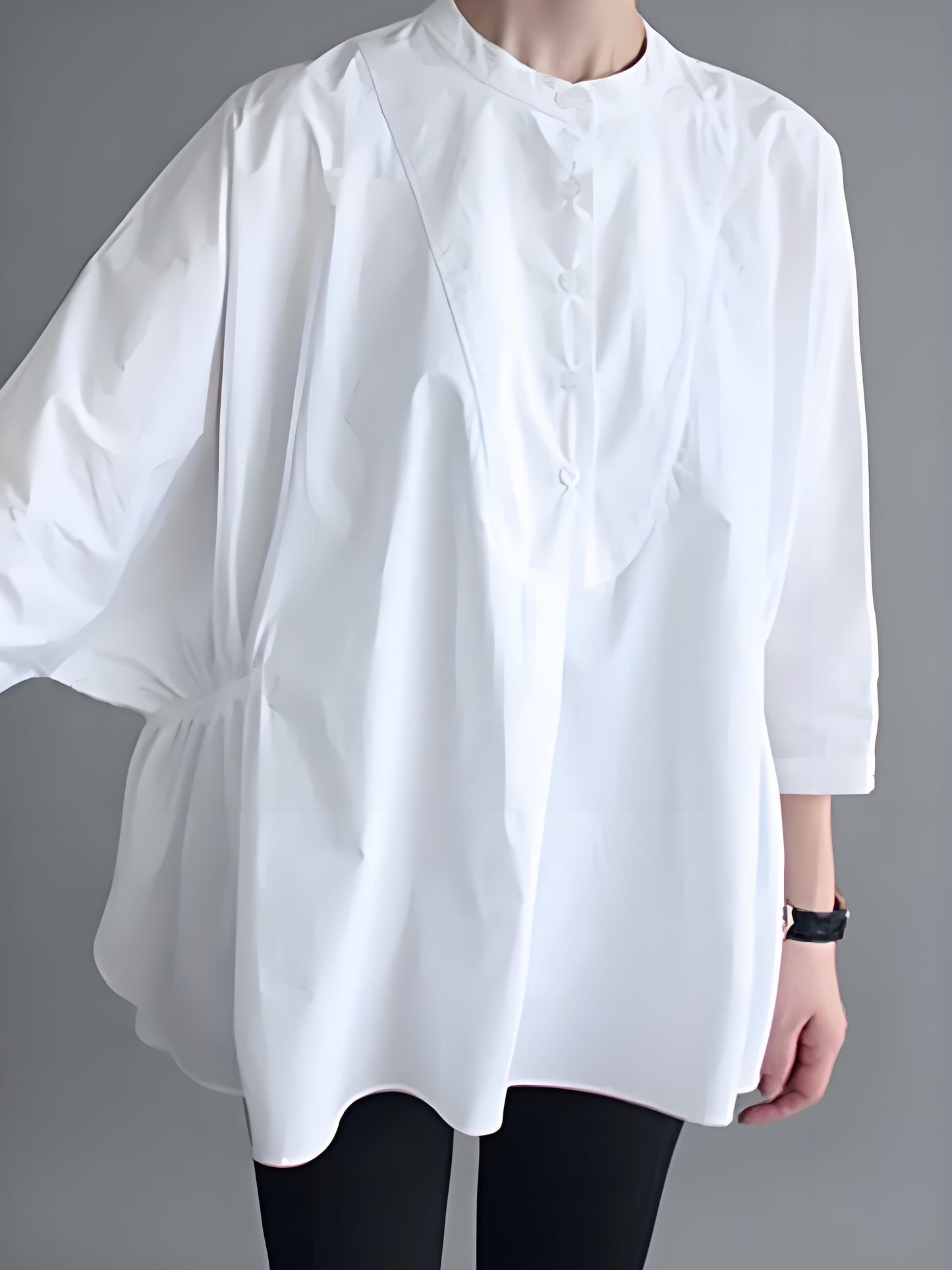 Women's Plus Size Loose White Bat Sleeve Half Sleeve Top Spring
