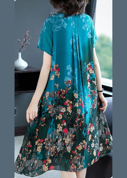 Elegant O-neck pocket print A-line dress