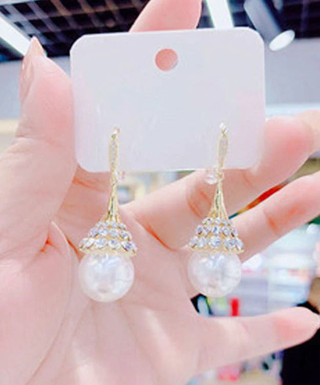 Chic Gold Zirconia Pearl Cat Eye Earrings