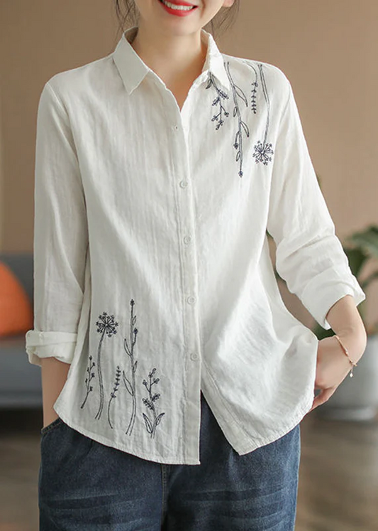 Women's Peter Pan Collar Cotton Top Long Sleeve