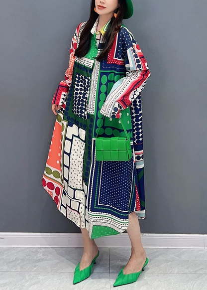 French colorblocked printed cotton shirt dress