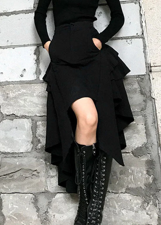 Button Pocket Asymmetric Ruffle Half Bodycon Skirt