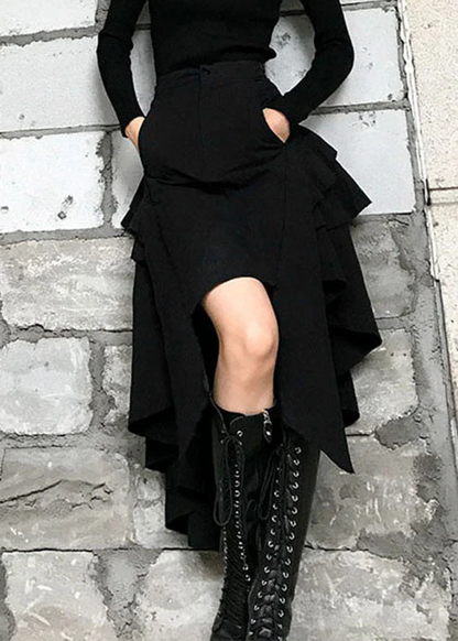 Button Pocket Asymmetric Ruffle Half Bodycon Skirt