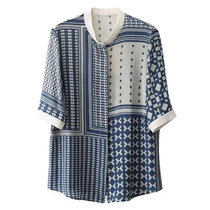 Casual Standing Collar Striped Printed Button Down Cardigan Shirt