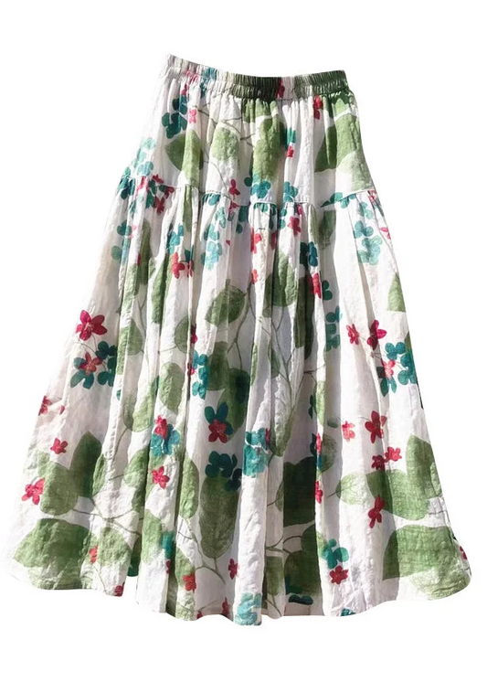 Women's Beach Green Printed Elastic Waist Cotton Halter Skirt