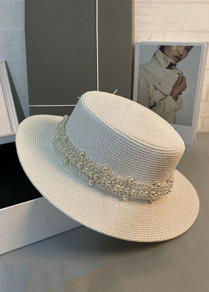 Stylish and versatile pearl straw bell shaped hat