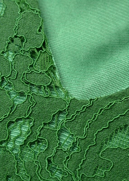 Italian Green V-Neck Cutout Lace Short Sleeve Dress