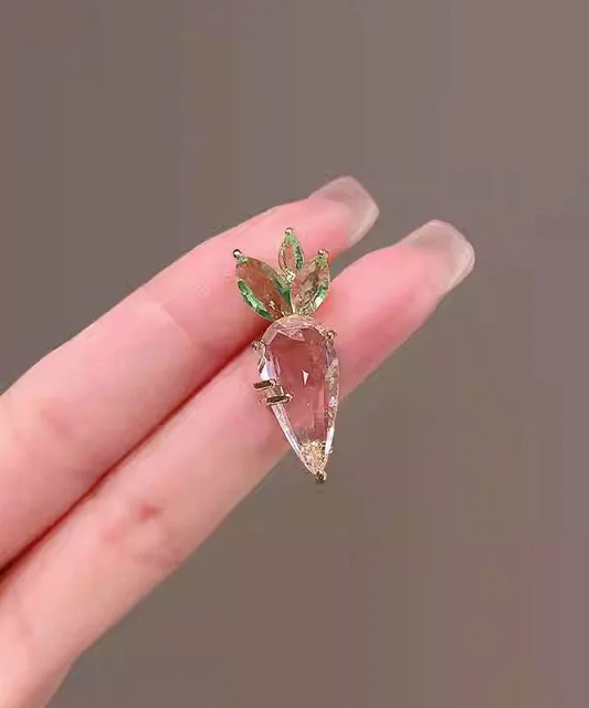 Women's Pink Alloy Crystal Carrot Brooch