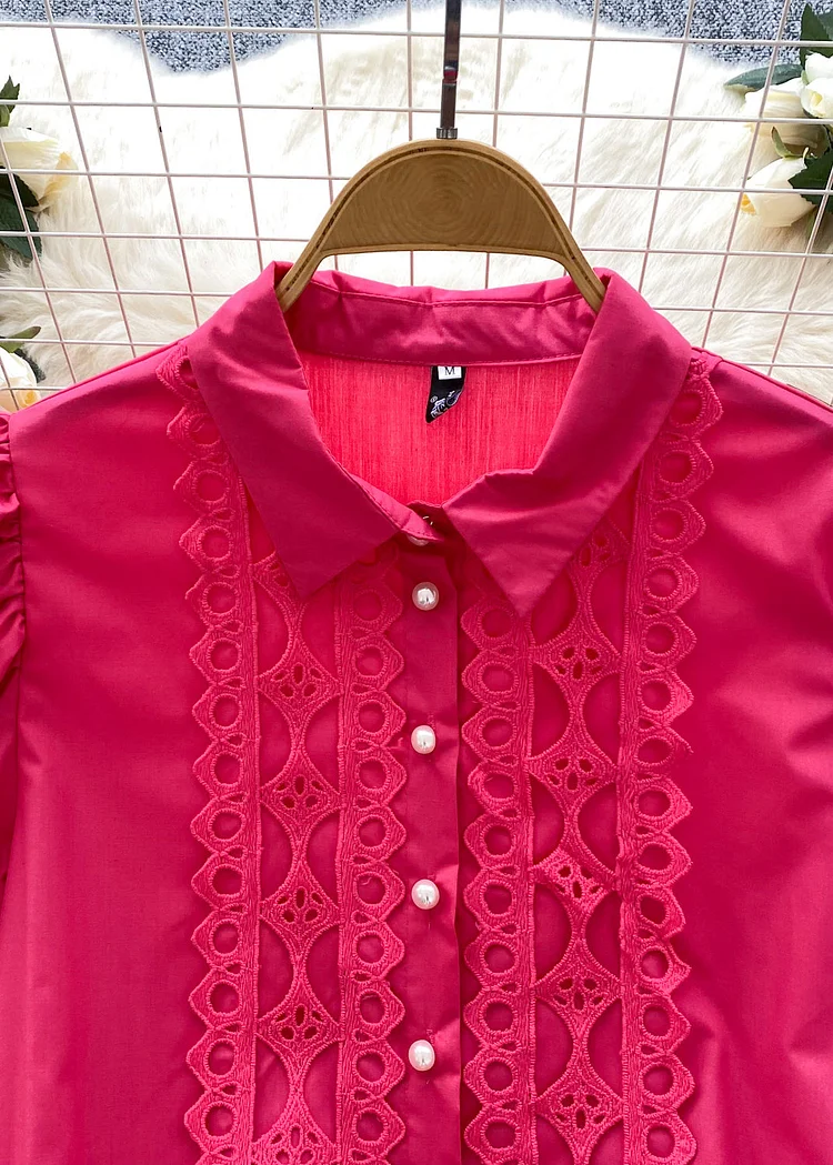 Women's Holiday Party Rose Patchwork Lace Shirtdress