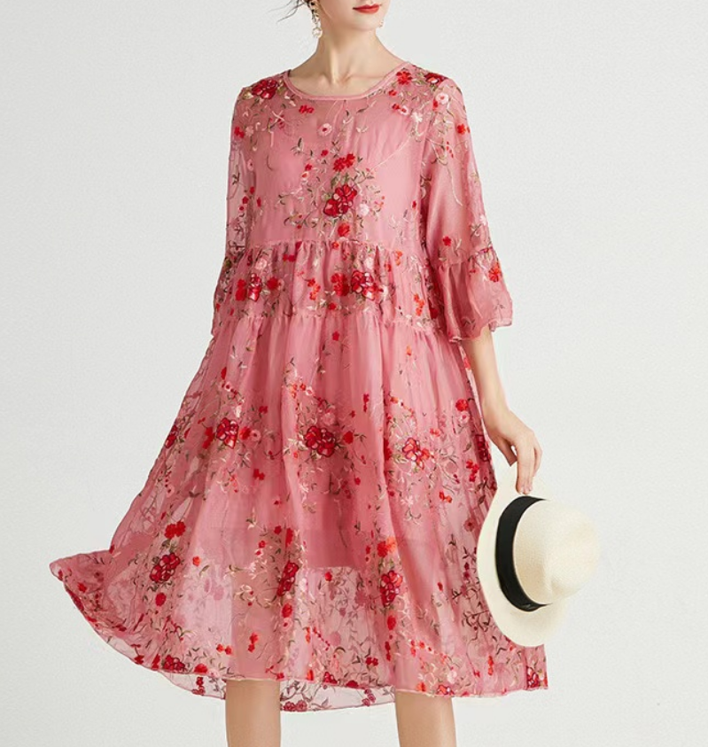 Women's Embroidered Lace Embroidered Half Sleeve Dress Set of 2