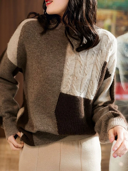 Women's Colorblocking Chunky Knit Sweater Autumn and Winter