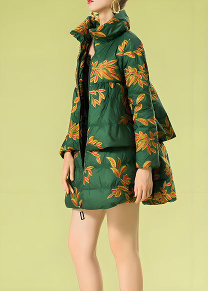Italian Green Embroidered Warm Duck Down Winter Down Jacket