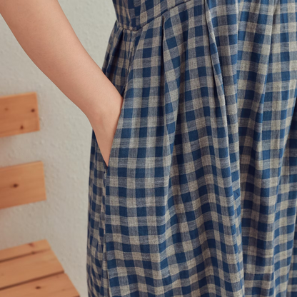 Plaid Plain Fine Fabric Dress Natural Cotton Dress Organic Gauze Soft Loungewear Customized Plus Size Dresses