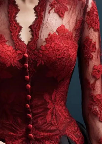 Sexy V-neck Slim Lace Long Sleeve Top