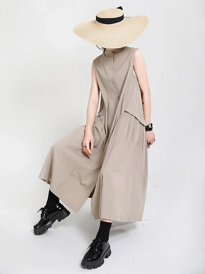 Women's Beach Travel Solid Color Sleeveless Stand-Up Neck Shirt Dresses