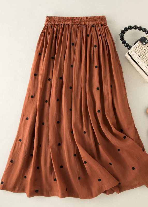 Women's Bohemian Apricot Dot Drawstring Elastic Waist Crinkled Cotton Halter Skirt