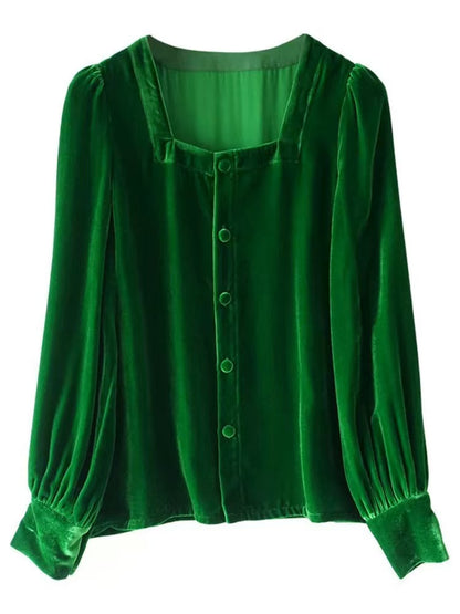 Women's Loose Velvet Square Neck Top