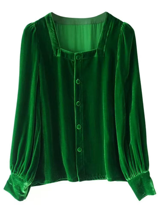 Women's Loose Velvet Square Neck Top
