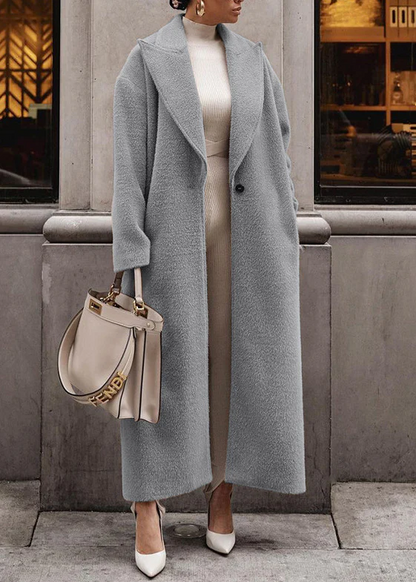 Women's Khaki Peter Pan Collar Button Pocket Long Coat