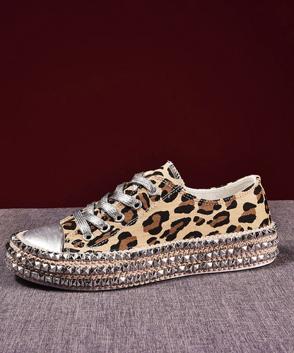 Women's White Boho Leopard Patchwork Flat Women's Shoes