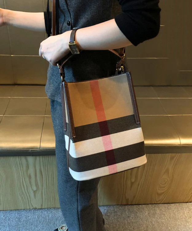 Brown Checkered Peplum Faux Leather Bag
