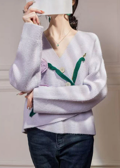Loose Women's Asymmetric Button Knit Cardigan Winter