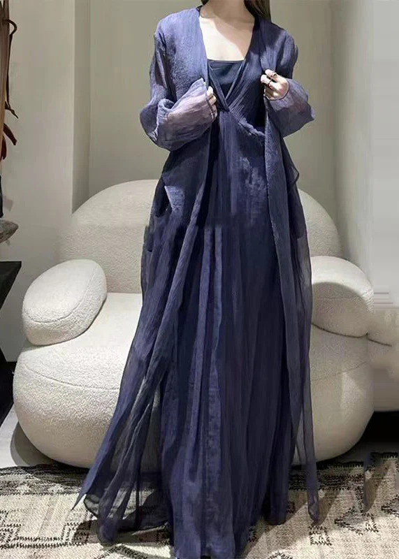 Casual Patchwork Tie Waist Tulle Asymmetric Long Sleeve Dress