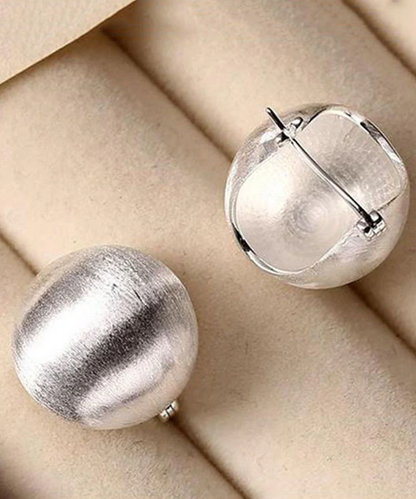 Women's Matching Silk Sterling Silver Polished Spherical Hoop Earrings