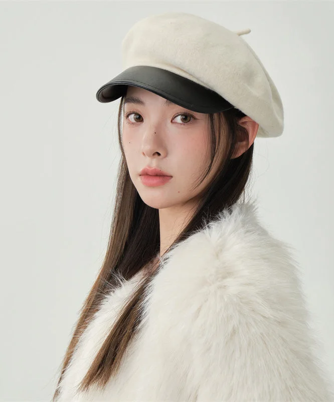 Women's White Solid Color Wool Beret