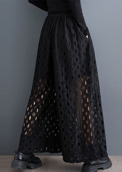 Black Skeleton Wide Leg Pants Trousers