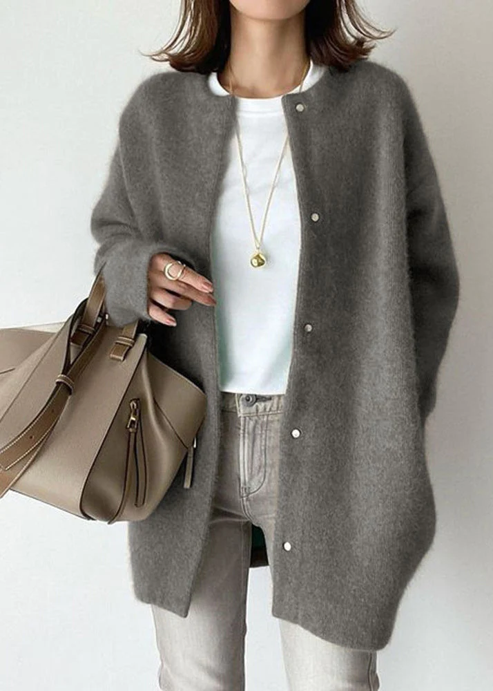 Casual O-neck patchwork mink wool knit coat