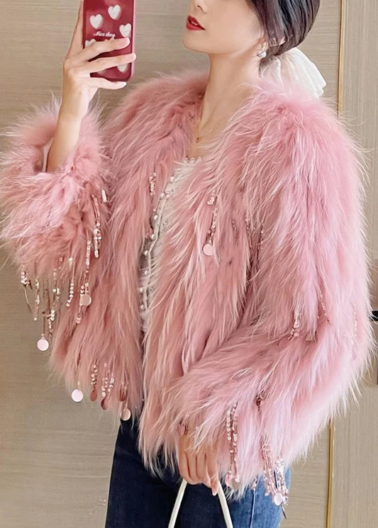 Sequin fringed mink coat